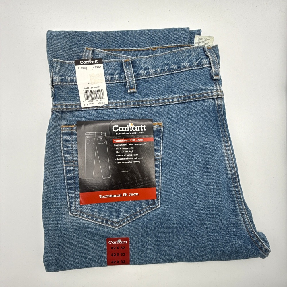 Carhartt Traditional Fit Jeans Mens 42x32 Light Wash Denim B18 STW‎ NOS NWT